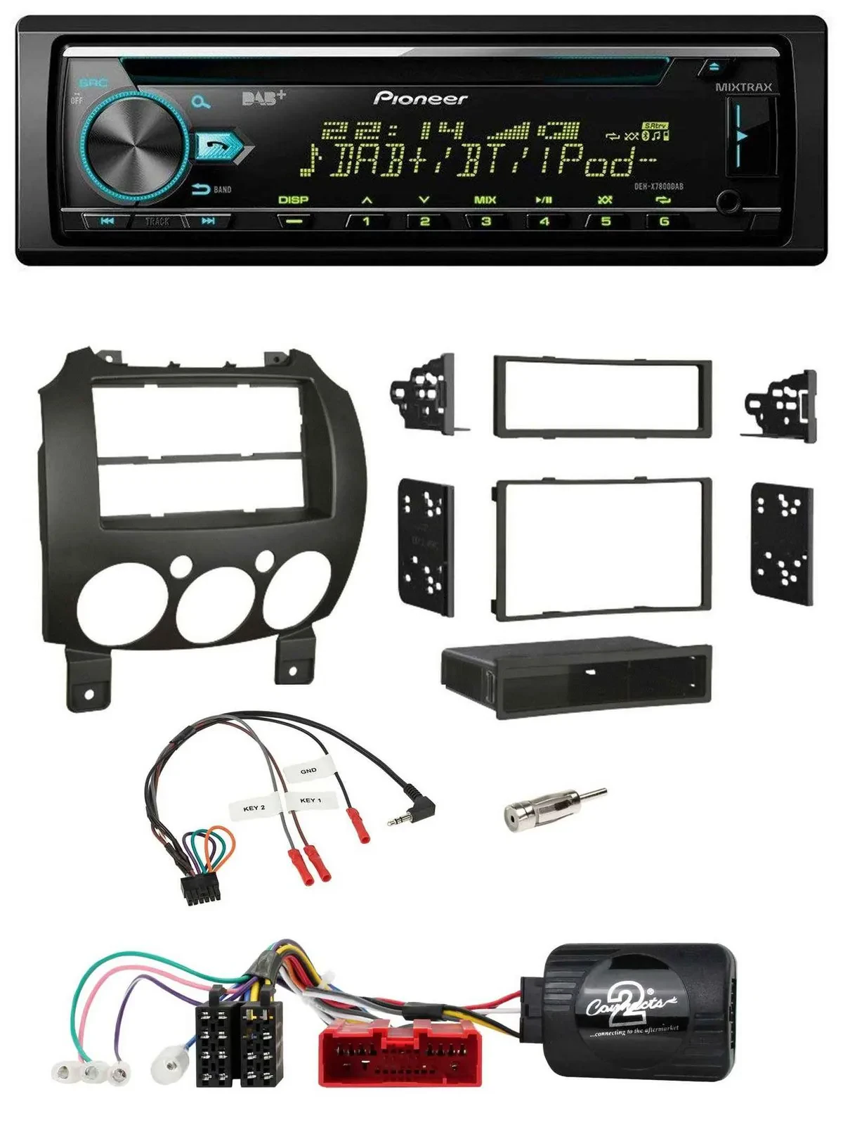Автомагнитола Pioneer DAB CD USB Bluetooth для Mazda 2 (2007–2014) с поддержкой управления на руле