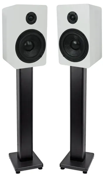 Pair Rockville RockShelf 58W White 5.25" Home Bookshelf Speakers + 36" Stands