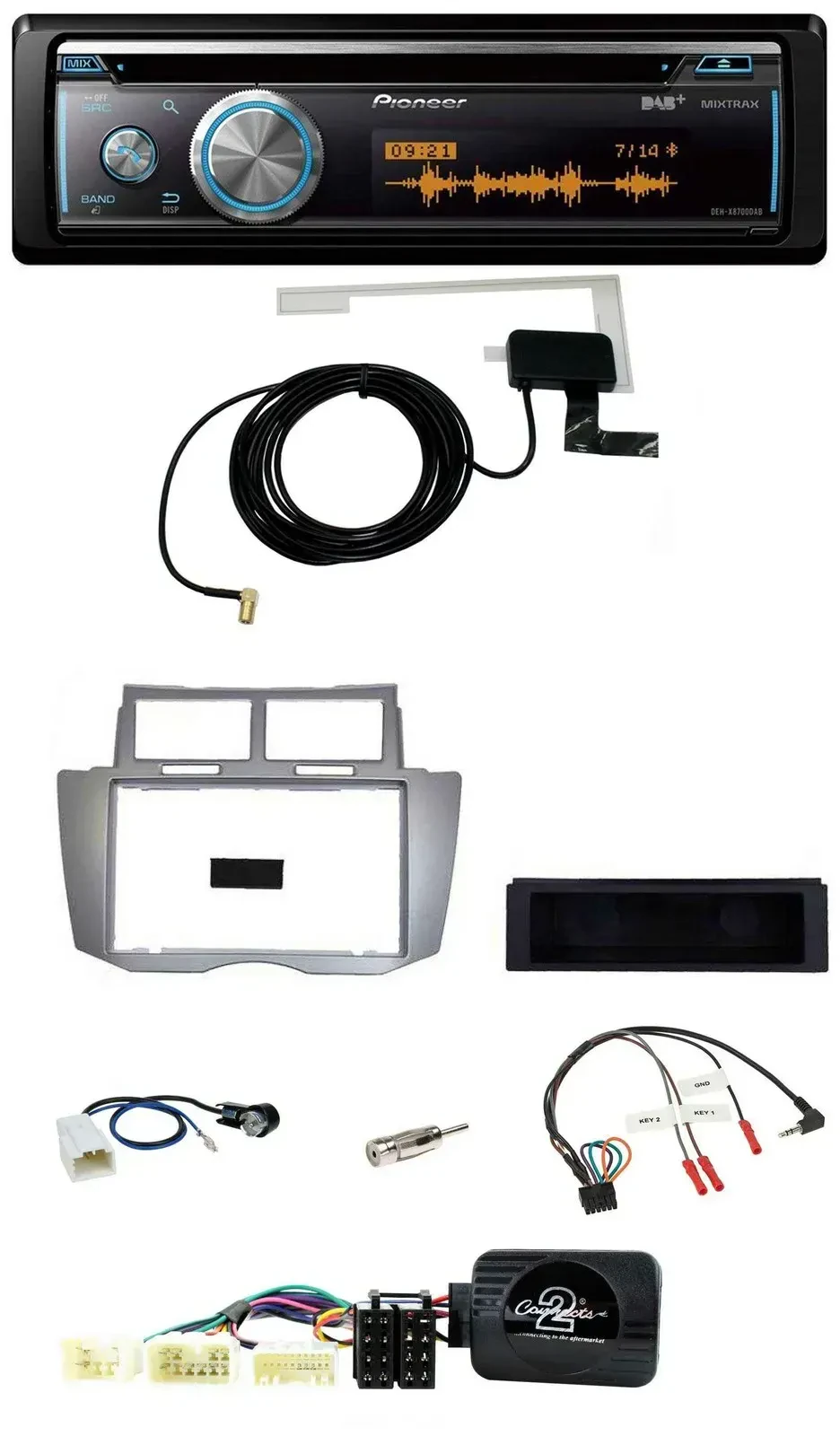 Автомагнитола Pioneer Bluetooth DAB USB CD для Toyota Yaris 2007–2011, поддержка кнопок на руле, серебристая