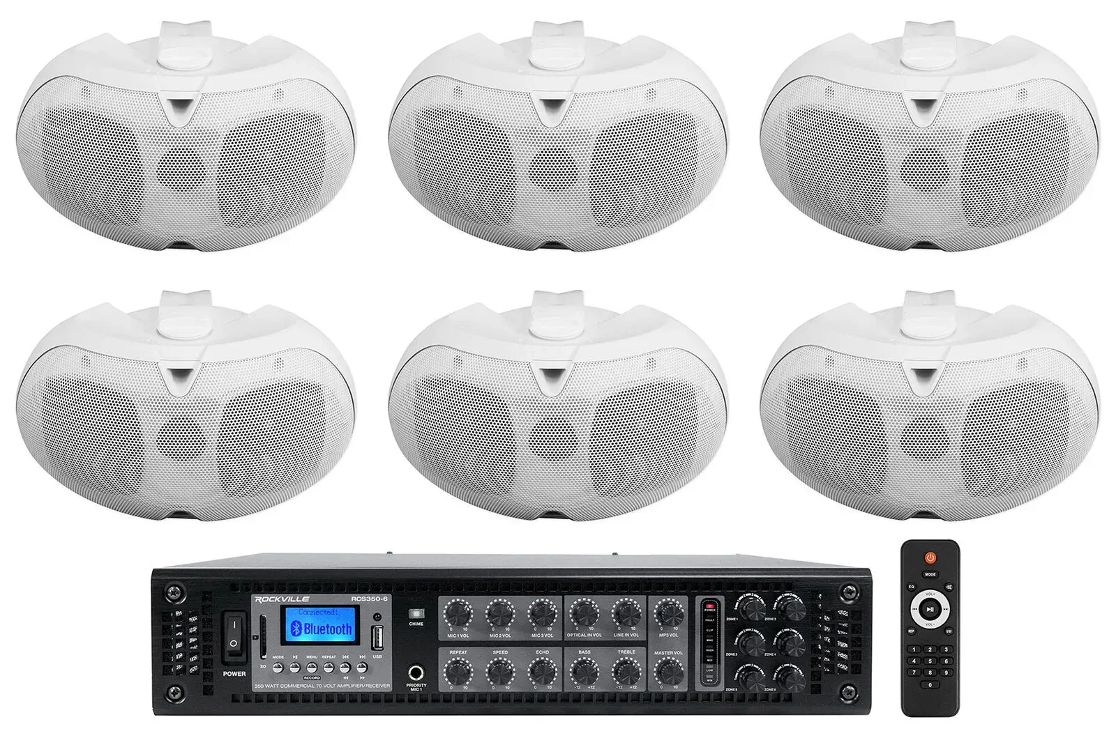 Настенная акустика Rockville RCS350-6+(6) D4-70V White с усилителем (6 штук)
