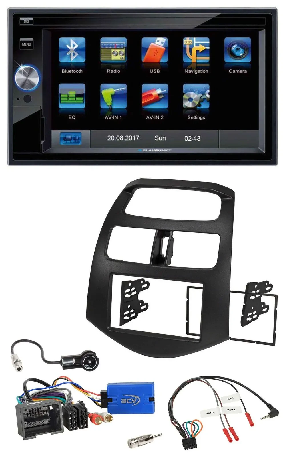 Blaupunkt 2DIN Bluetooth TMC USB Lenkrad SD Navigation für Chevrolet Spark 2013-