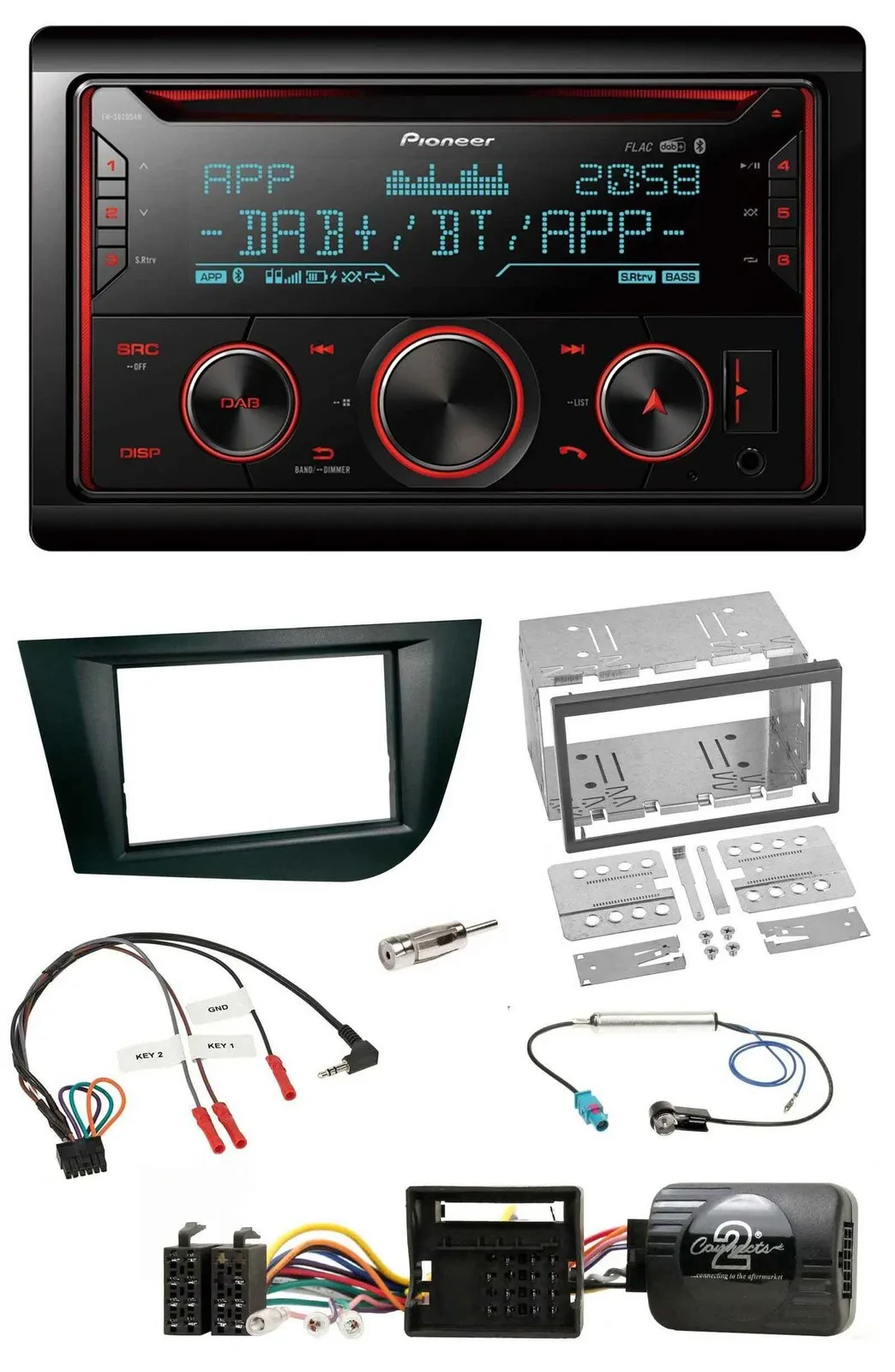 Pioneer 2DIN DAB Lenkrad Bluetooth USB CD Autoradio für Seat Leon 2005-2009 schw