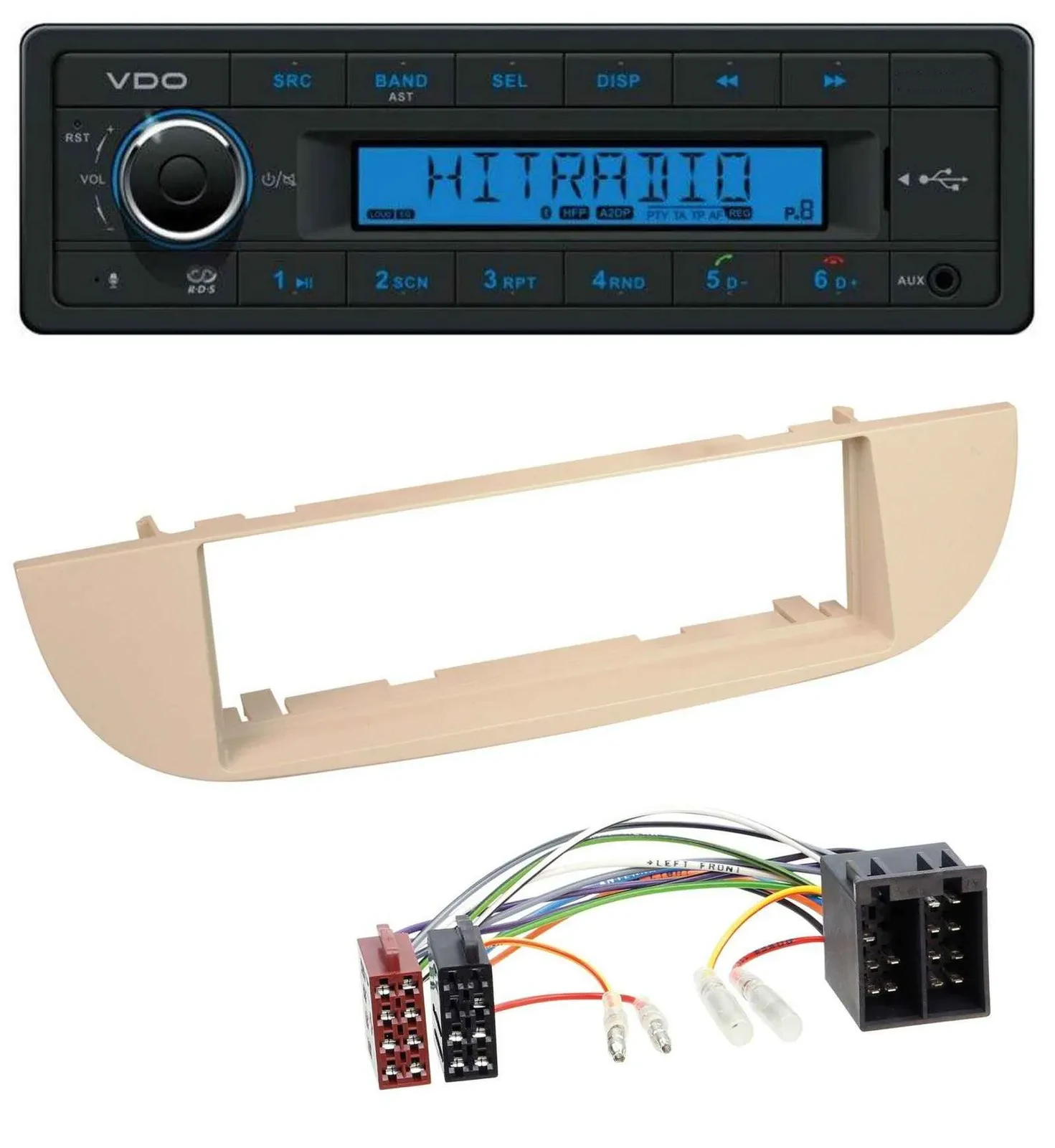 VDO AUX Bluetooth USB MP3 Autoradio für Fiat 500 ab 2007 perlgrau beige