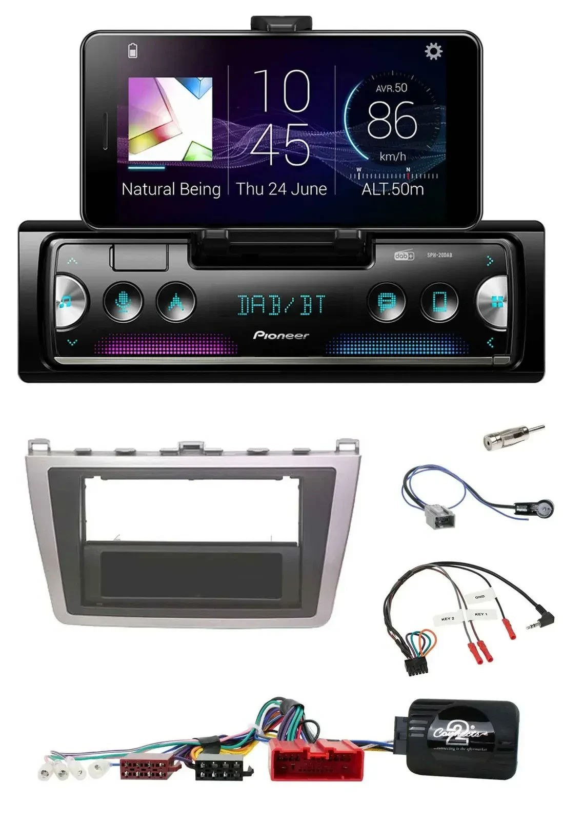 Автомагнитола Pioneer Bluetooth DAB USB для Mazda 6 (2008–2012), серебристо-чёрная, с поддержкой кнопок на руле
