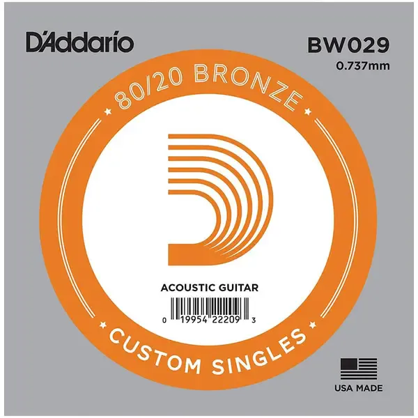 Струна одиночная D'Addario BW029 Bronze 80/20 029