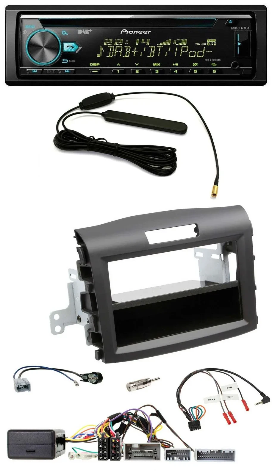 Автомагнитола для Honda CR‑V Pioneer CD/MP3, DAB, USB, совместима с кнопками на руле, черная