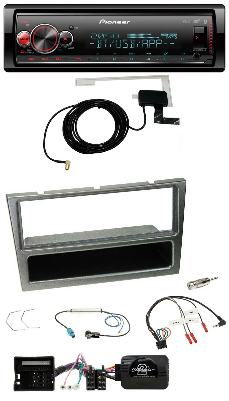 Автомагнитола Pioneer Bluetooth DAB USB для Opel Corsa C 2004–2006, алюминий