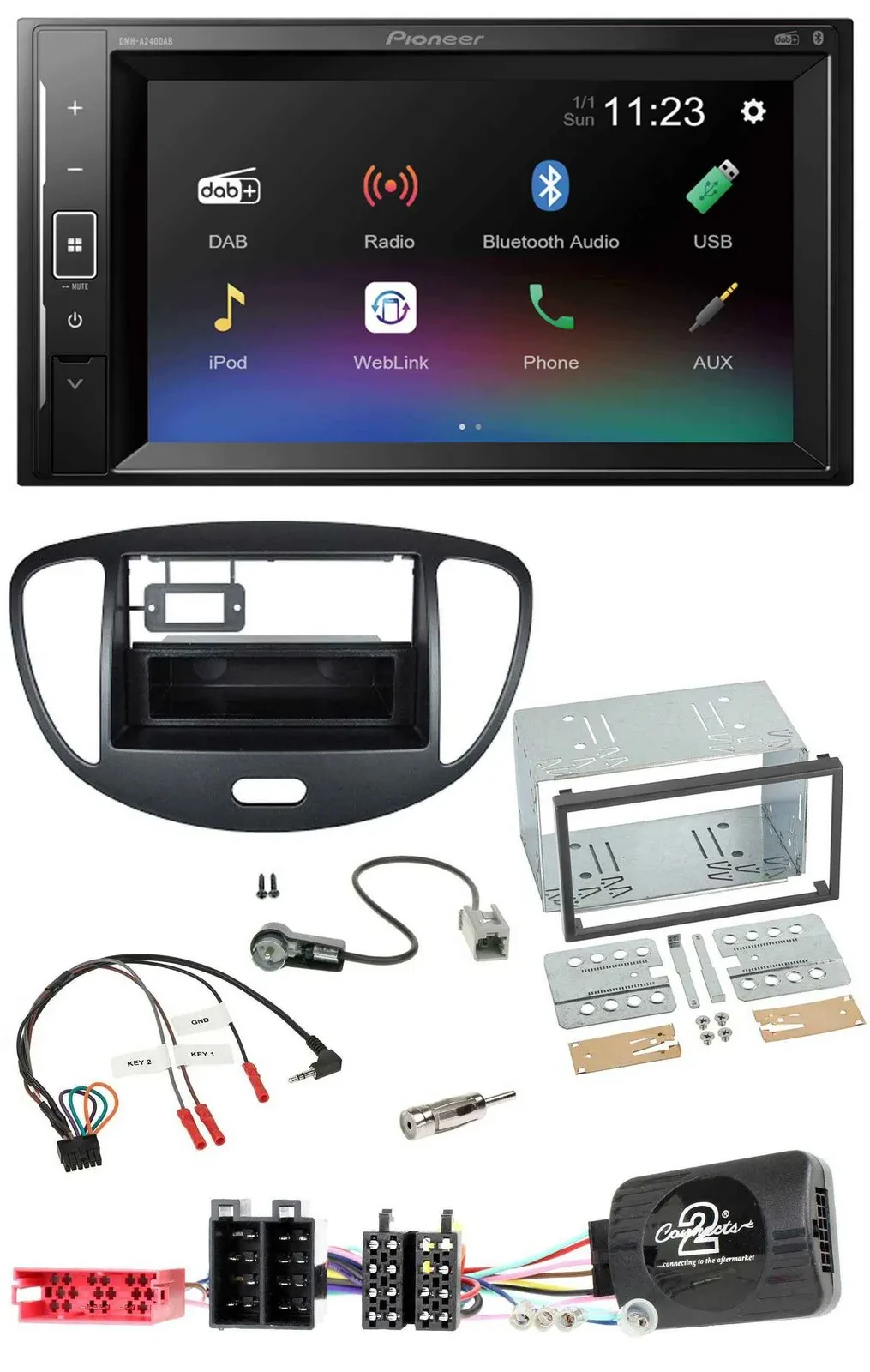 Автомагнитола Pioneer 2DIN, DAB, Bluetooth, USB, для Hyundai i10 (2009–2013), поддержка управления на руле