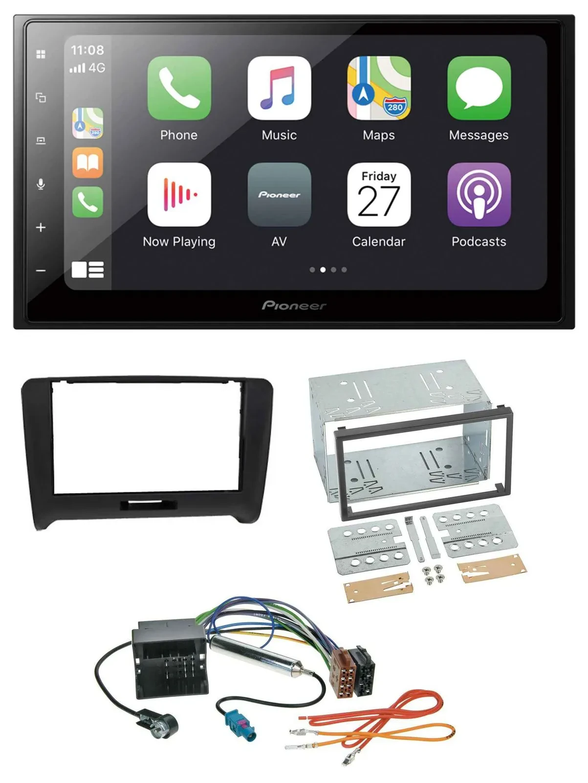 Pioneer MP3 Bluetooth DAB 2DIN USB Autoradio für Audi TT (06-14) Quadlock