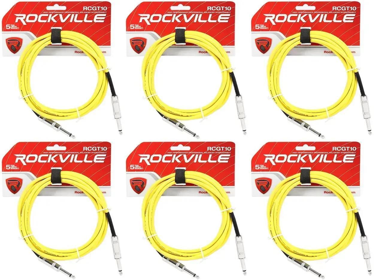 Инструментальный кабель Rockville RCGT10Y Yellow 3 м (6 штук)