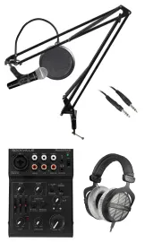 Rockville 1-Person Podcast Podcasting Kit w/Boom+Beyerdynamic DT-990 Headphones