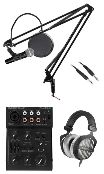 Rockville 1-Person Podcast Podcasting Kit w/Boom+Beyerdynamic DT-990 Headphones