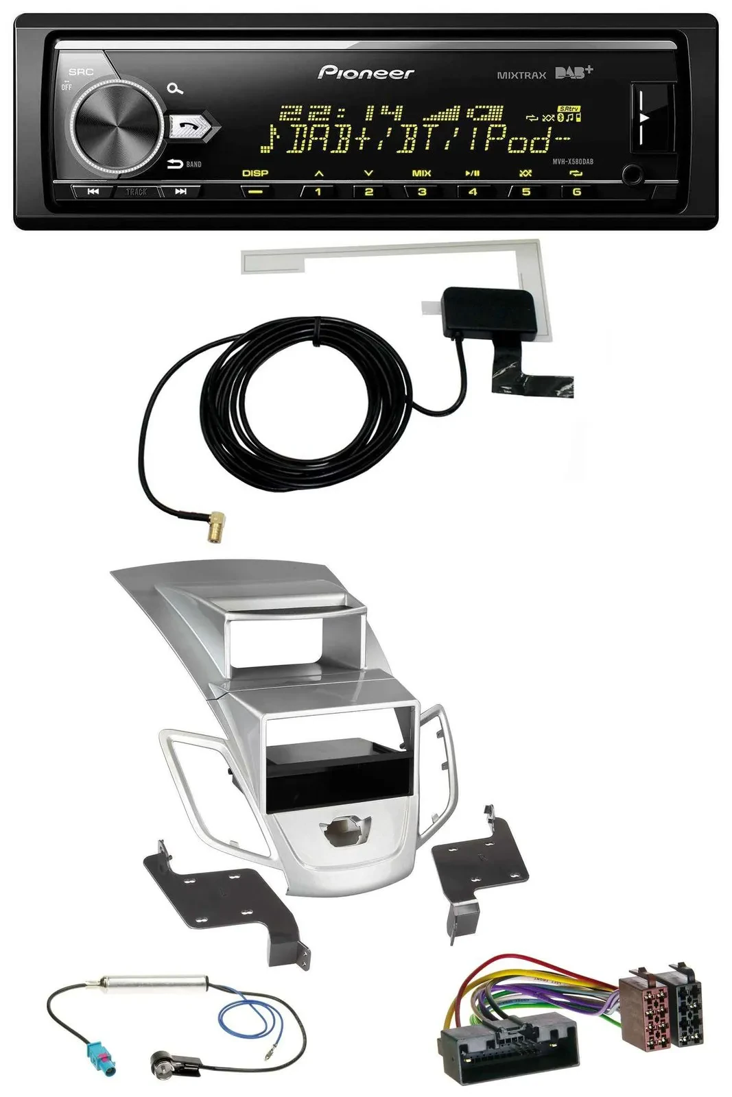 Pioneer Bluetooth DAB USB MP3 Autoradio für Ford Fiesta Display 10-17 silber