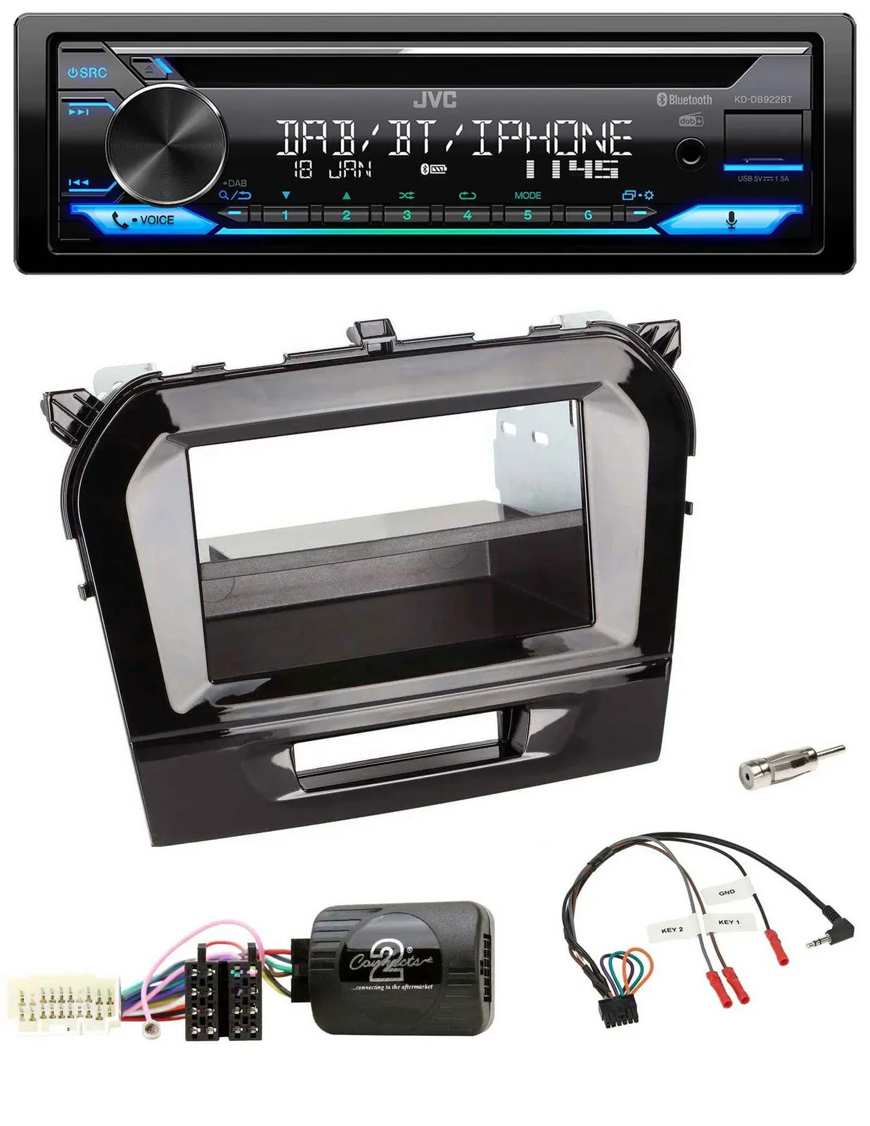 JVC Bluetooth Lenkrad USB DAB CD Autoradio für Suzuki Vitara ab 2015 piano schwa
