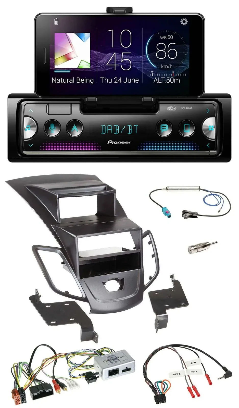 Автомагнитола для Ford Fiesta (2010–2017) Pioneer USB, Bluetooth, DAB, с поддержкой кнопок на руле, дисплей, чёрная