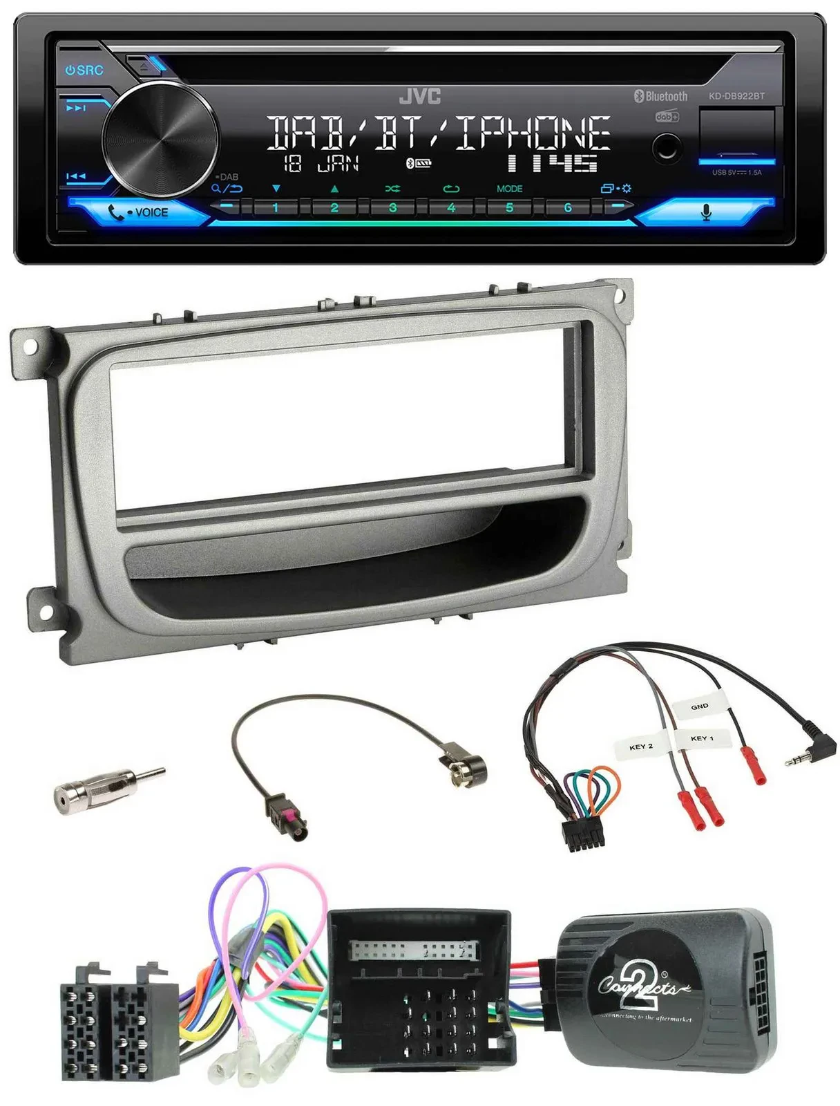 Автомагнитола JVC Bluetooth USB DAB CD для Ford S-Max/Mondeo 2007–2014