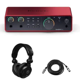 Focusrite Scarlett 2i2 4th Gen USB Interface w/SW, w/Headphones  25' XLR Cable