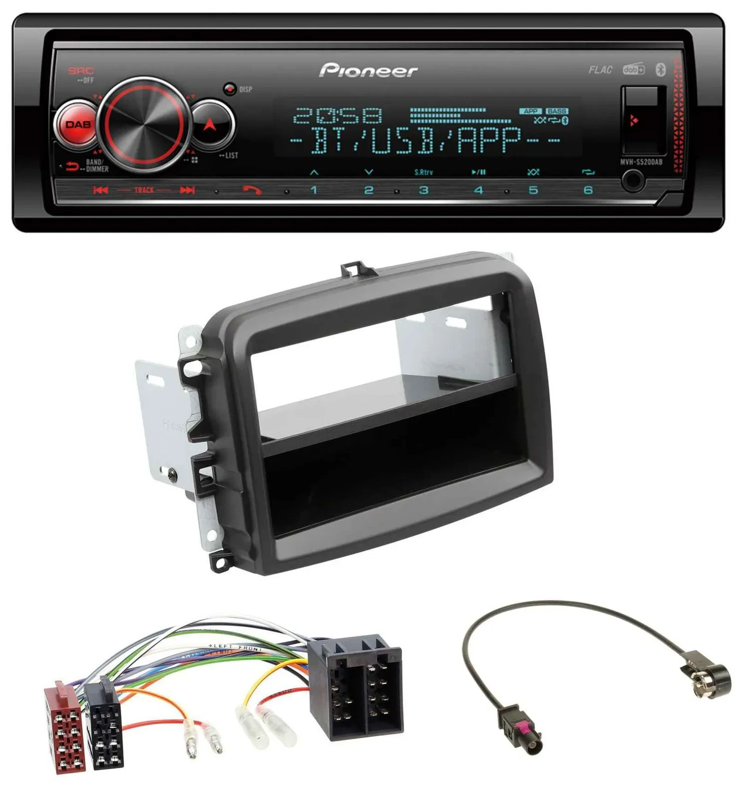 Pioneer Bluetooth USB MP3 DAB Autoradio für Fiat 500L (mit ISO, ab 2012)