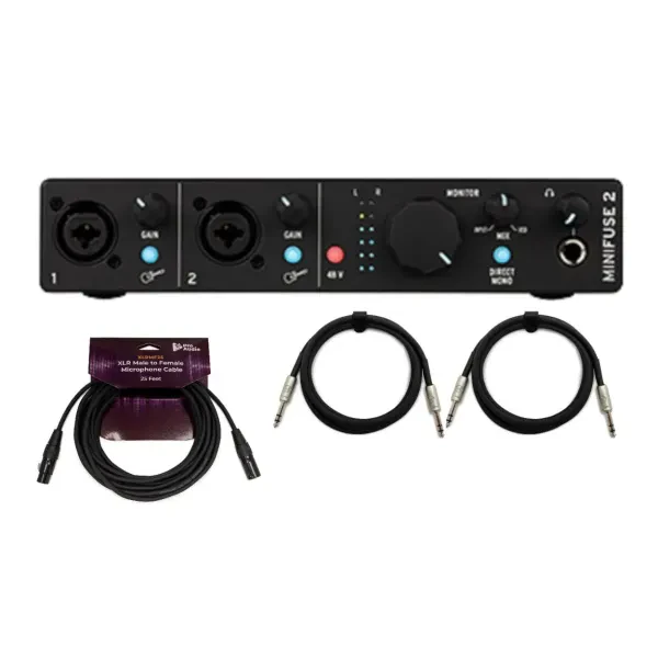 Arturia MiniFuse 2 USB C Audio Interface with XLR Cable and 2x TRS Cable Bundle