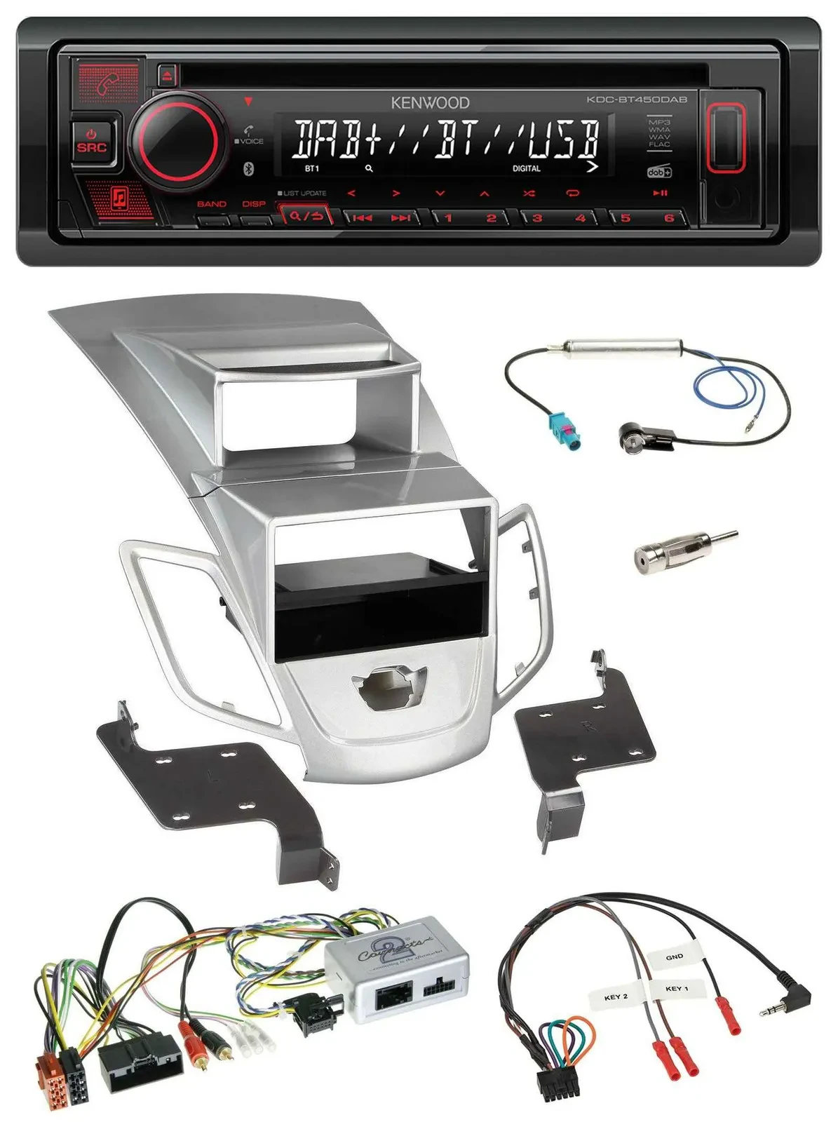 Kenwood Lenkrad CD USB Bluetooth DAB Autoradio für Ford Fiesta 2010-17 Display s