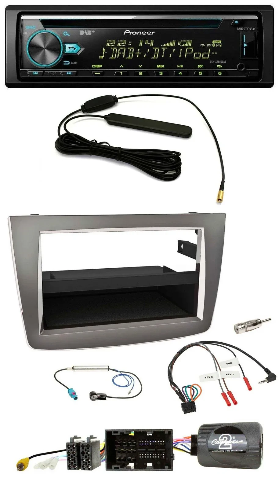 Автомагнитола для Alfa Romeo MiTo (2014–2018) Pioneer CD/MP3, DAB, USB, поддержка управления на руле, серебристая