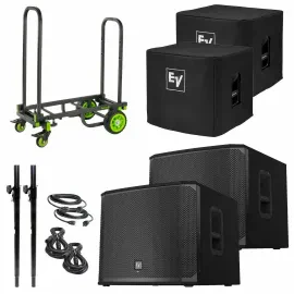 Electro-Voice EKX-15SP 15" Powered Active DJ PA Subwoofers Pair w Covers & Cart