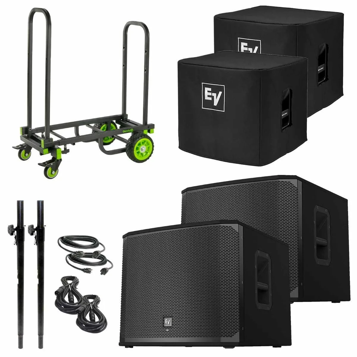 Electro-Voice EKX-15SP 15" Powered Active DJ PA Subwoofers Pair w Covers & Cart