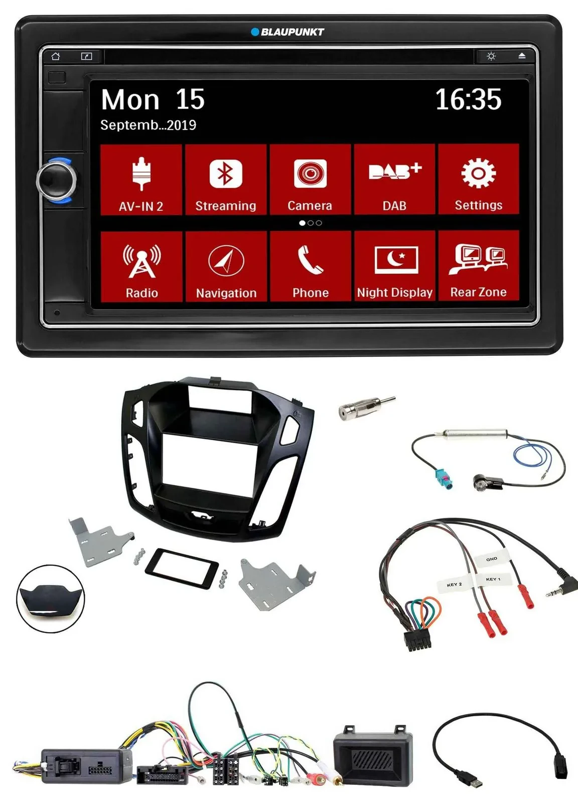 Blaupunkt Lenkrad DAB TMC 2DIN USB Bluetooth Navigation für Ford Focus 2014-2018