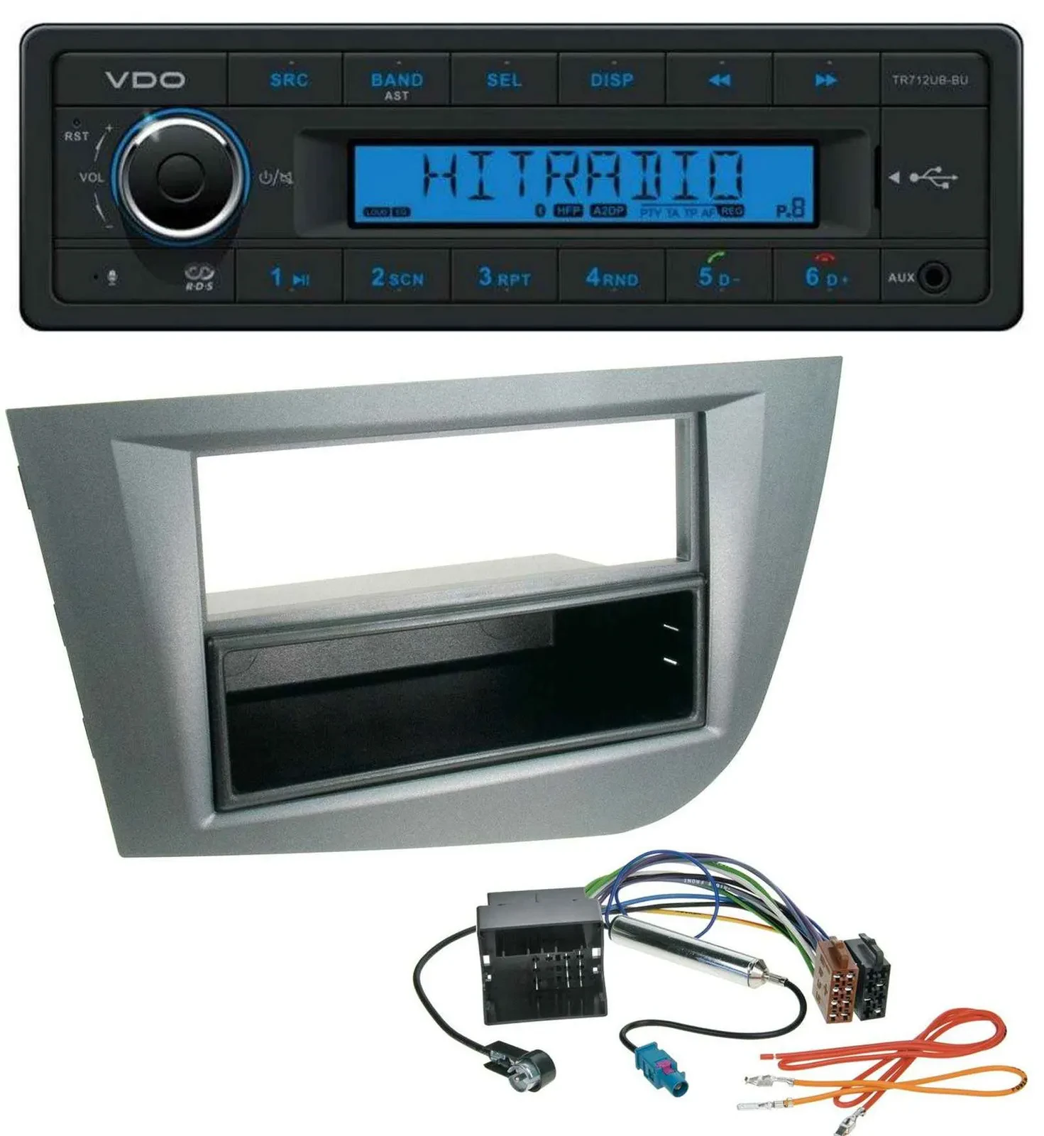 Автомагнитола VDO Bluetooth, USB, AUX, MP3 для Seat Leon (с 2005), темно-серый металлик