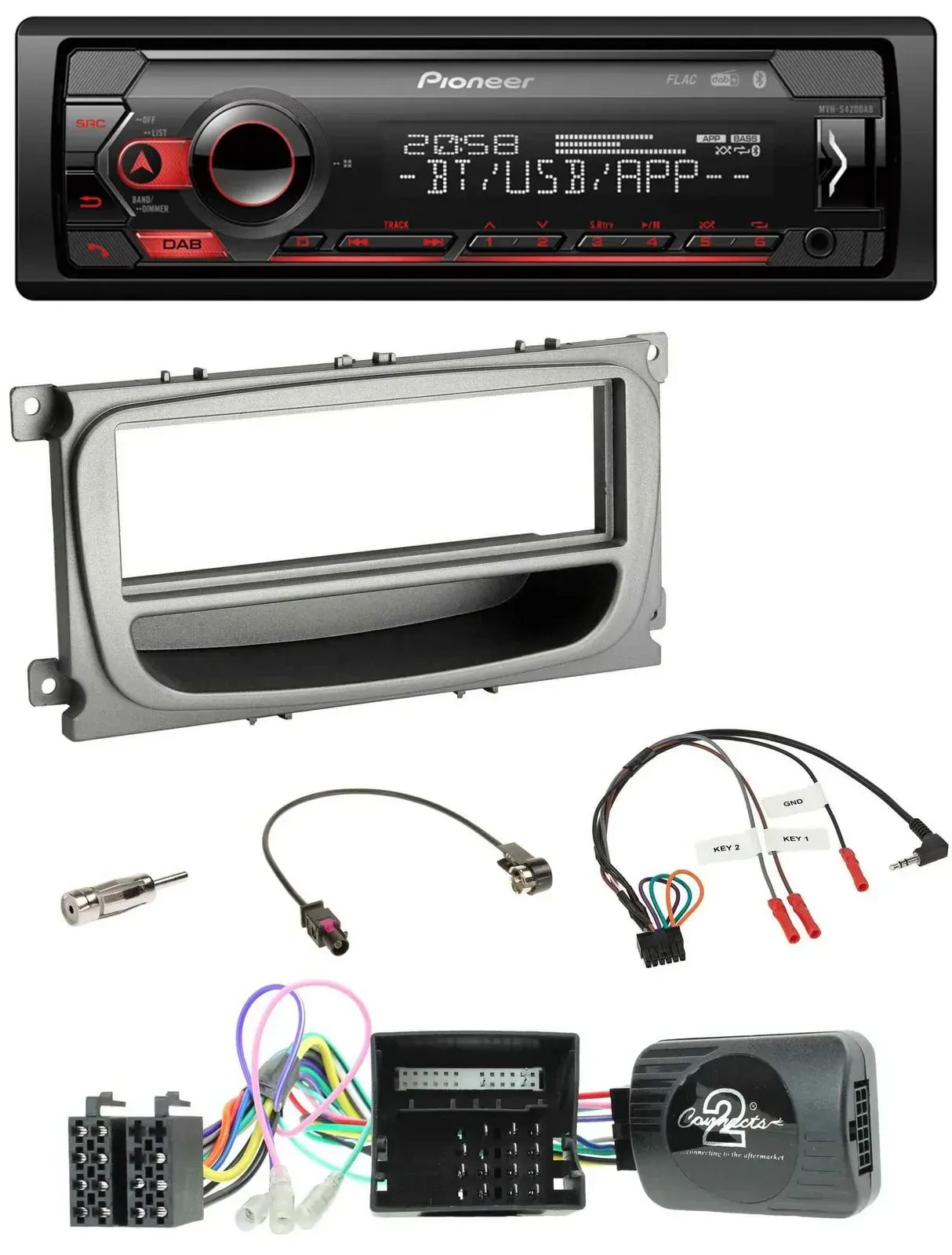 Автомагнитола Pioneer USB, DAB, Bluetooth для Ford Focus/Galaxy/C‑Max с поддержкой кнопок на руле и CAN