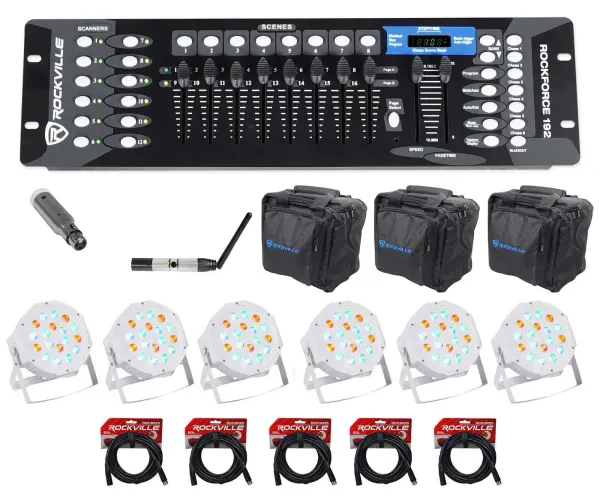 Rockville 192-Channel DMX Controller+Lighting Transmitter+Receiver+6) Par Lights