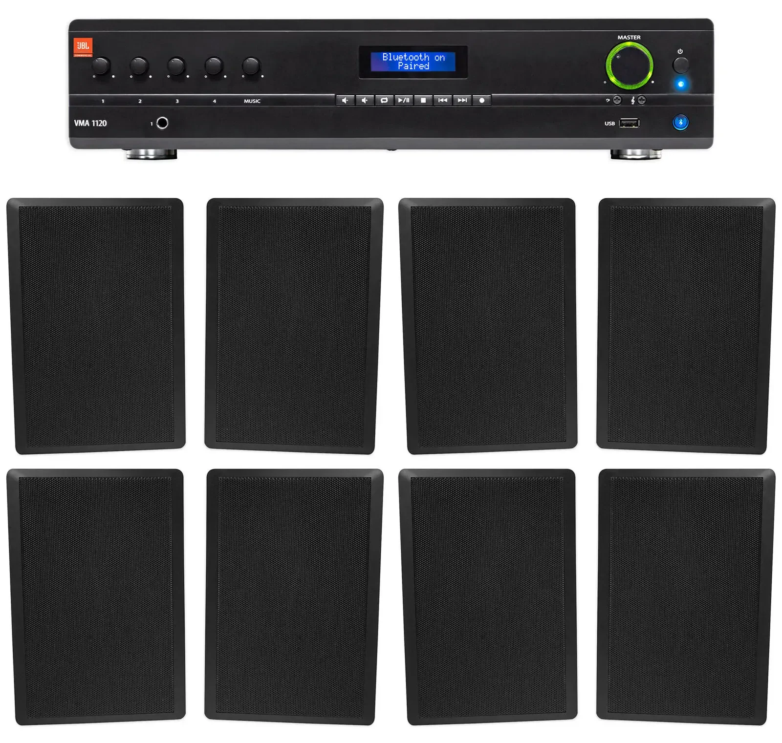 Настенная акустика JBL Rock Slim 70B Black с усилителем (8 штук)