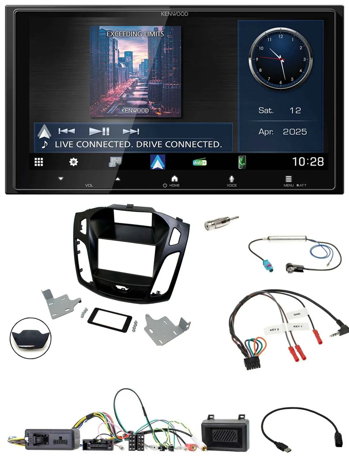 Kenwood Bluetooth 2DIN USB DAB Lenkrad Autoradio für Ford Focus 2014-2018