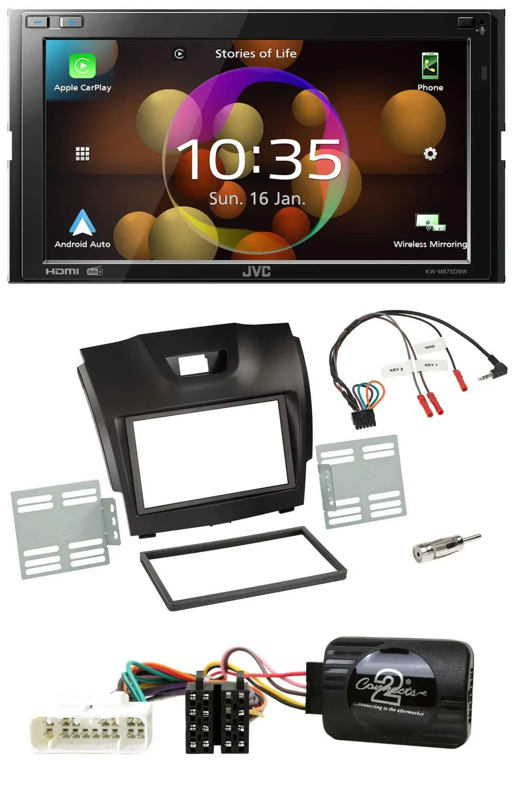 JVC DAB Lenkrad 2DIN Bluetooth USB Autoradio für Isuzu D-Max ab 12 dunkelgrau