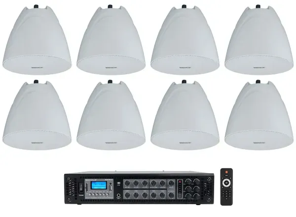 Rockville RCS180-6 Commercial Amp+8) White 5.25" Pendant Speakers For Restaurant