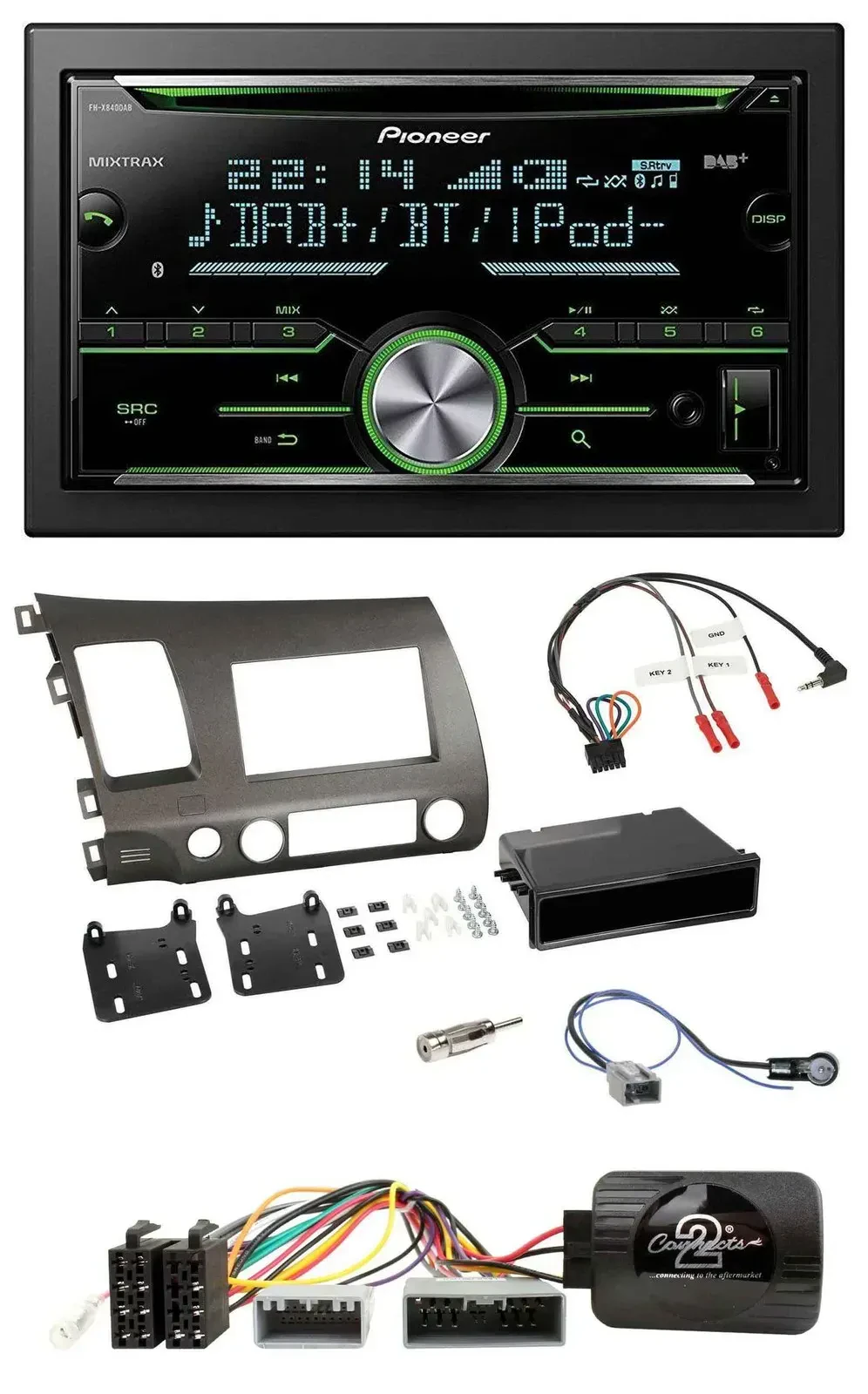 Автомагнитола Pioneer 2DIN, Bluetooth, CD, USB, DAB для Honda Civic 2006–2010 Hybrid