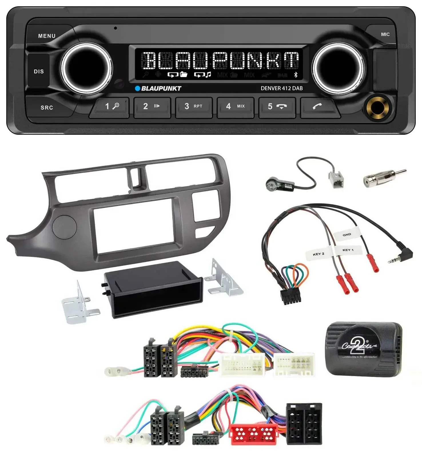 Blaupunkt Bluetooth DAB Lenkrad USB Autoradio für Kia Rio UB 2011-2015 anthrazit