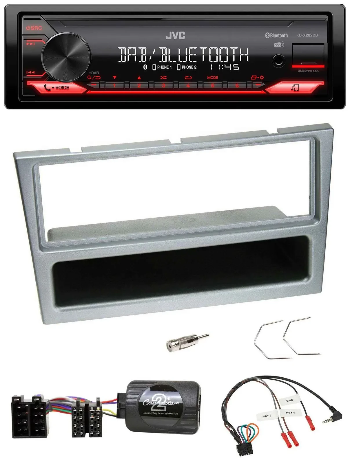 JVC Bluetooth USB DAB Lenkrad Autoradio für Opel Corsa C 2000-2004 silber