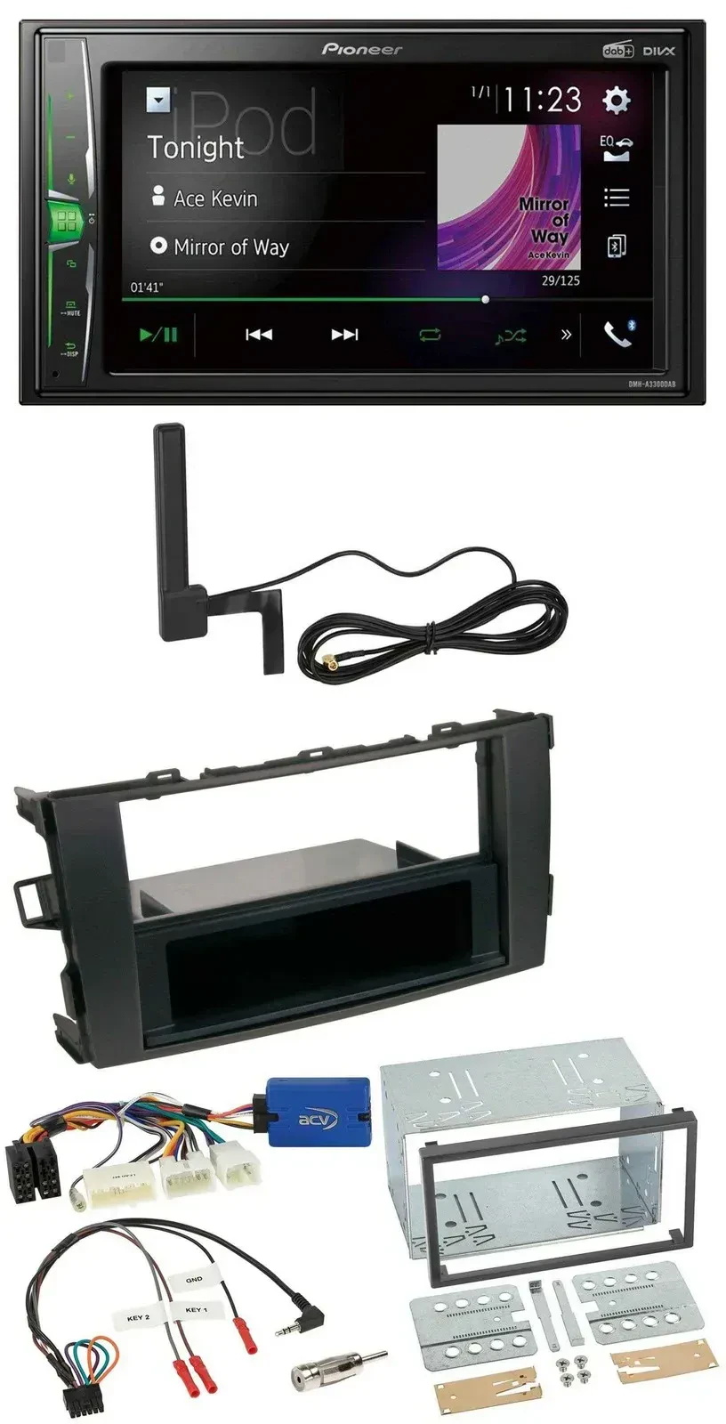 Автомагнитола Pioneer 2DIN Bluetooth DAB MP3 для Toyota Auris 2011-2012, черный