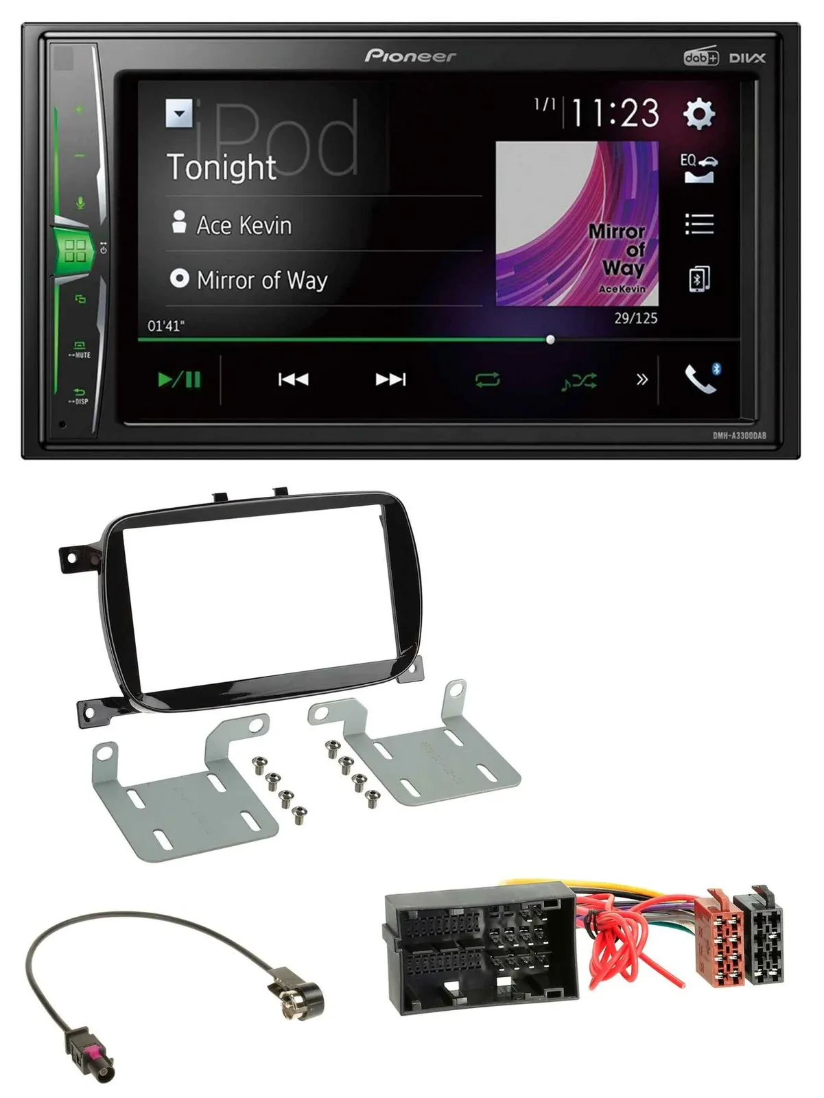 Автомагнитола для Fiat 500X (с 2016) Pioneer 2-DIN MP3 DAB USB Bluetooth черный глянец