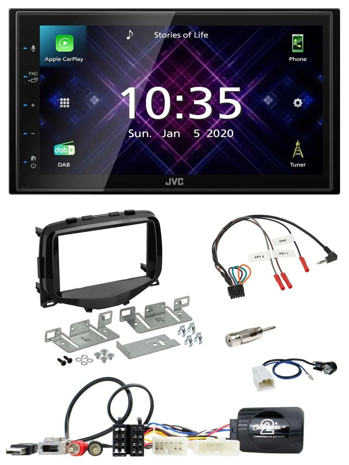 JVC DAB 2DIN Lenkrad Bluetooth USB Autoradio für Toyota Aygo 2014-2021
