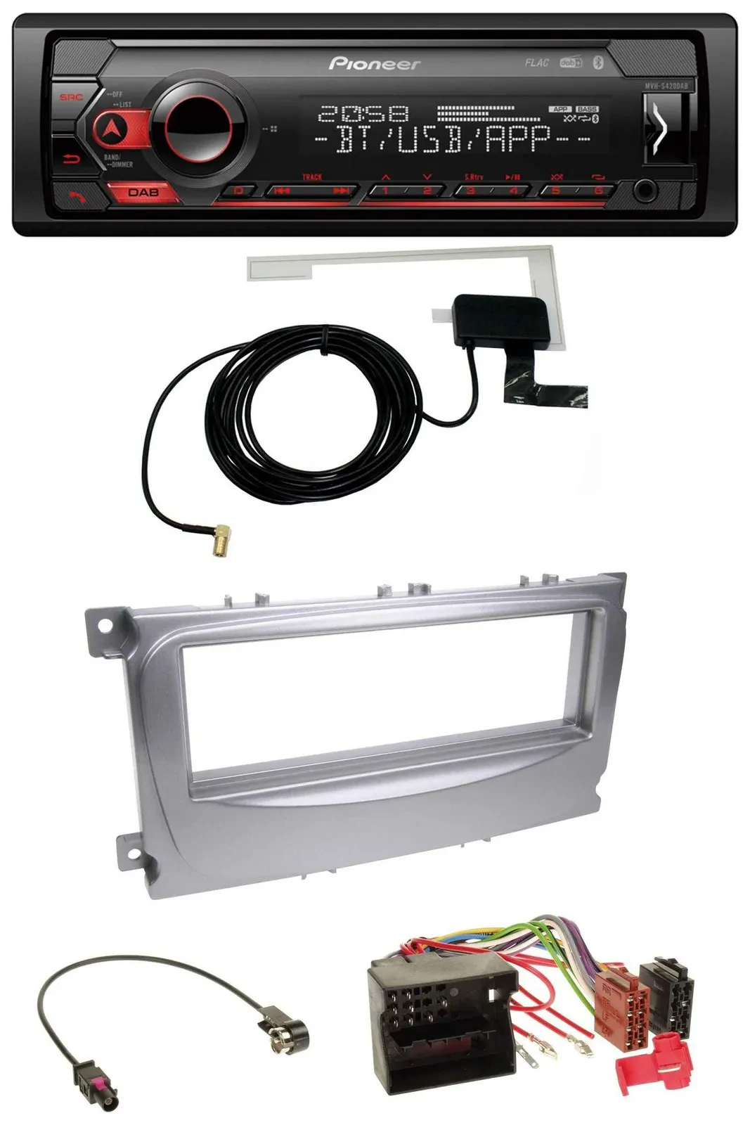 Автомагнитола для Ford Galaxy/C-Max/Focus (с 2007) Pioneer DAB, USB, MP3, Bluetooth, серебристая