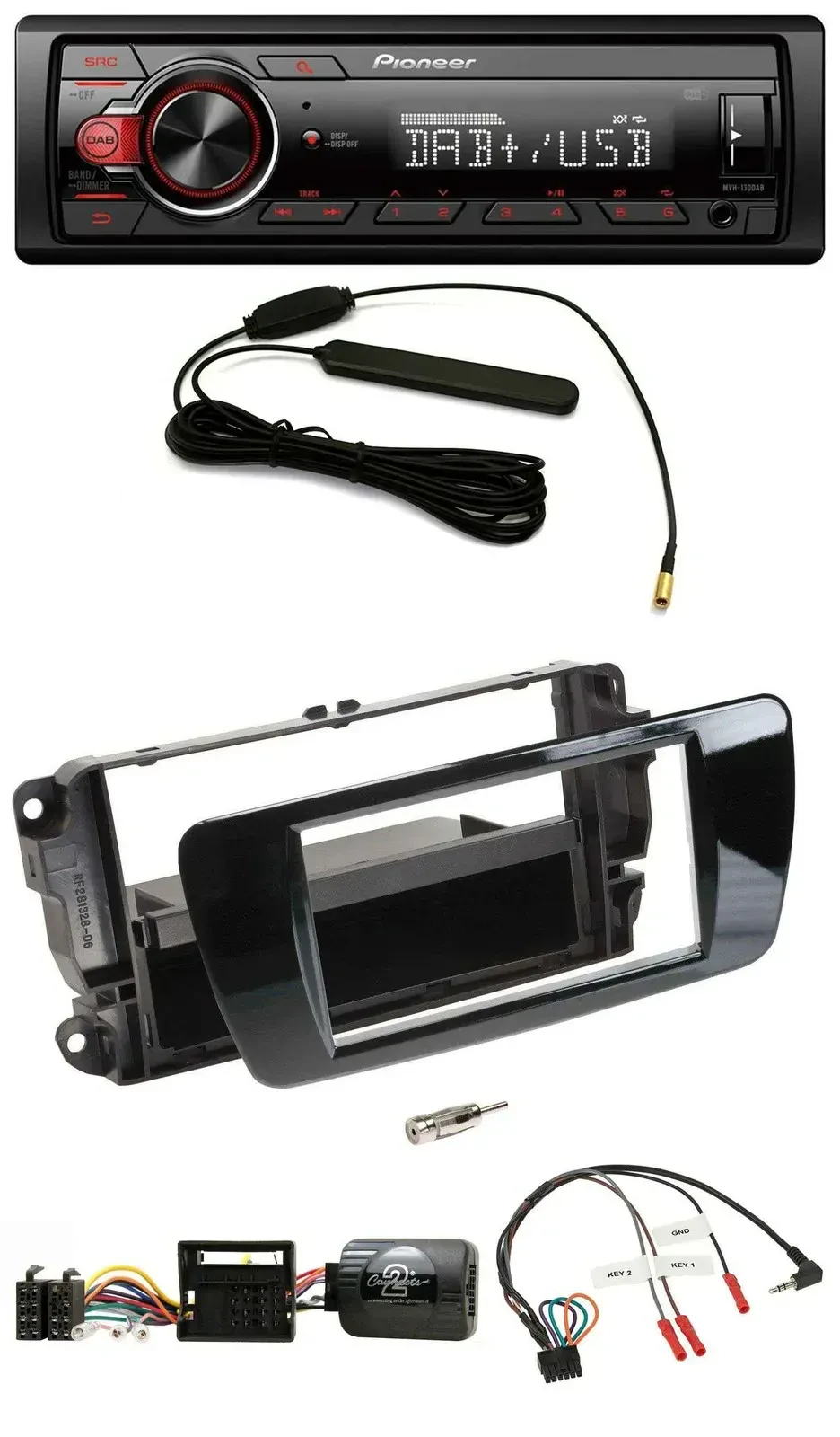 Автомагнитола для Seat Ibiza Pioneer MP3, DAB, 1-DIN, USB, черный глянец