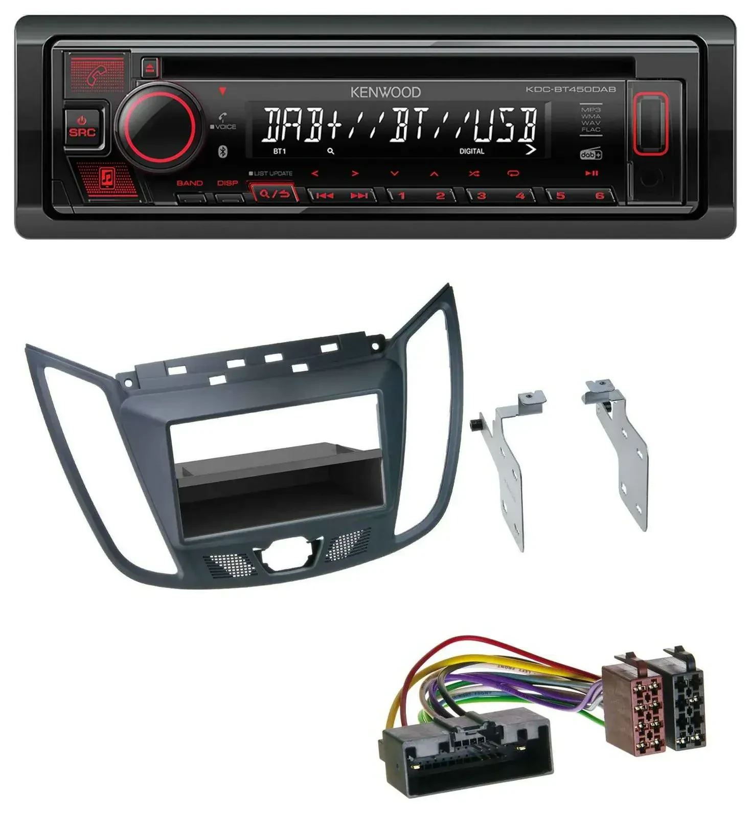 Автомагнитола Kenwood MP3 CD USB Bluetooth DAB для Ford C‑Max/Kuga тёмно-серая