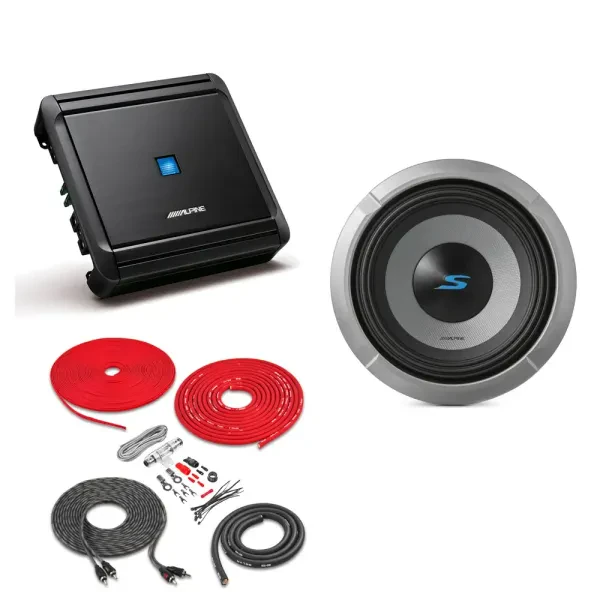 Alpine S2-W8D2 300W RMS 8" Dual 2-Ohm Car Subwoofer + Amplifier Kit
