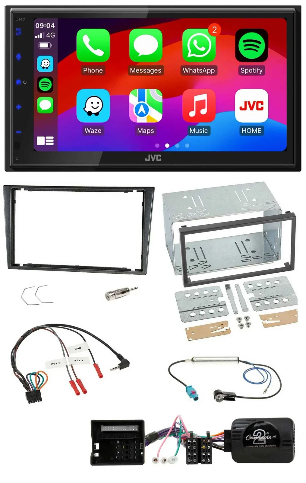 JVC Bluetooth 2DIN Lenkrad DAB USB Autoradio für Opel Tigra Corsa C Meriva grau