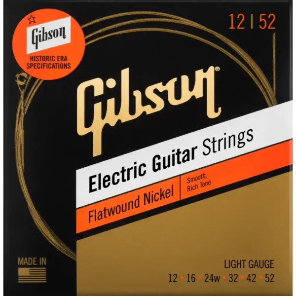 GIBSON Flatwound Nickel Strings, Light Gauge .012-.052