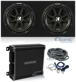 2) KICKER 43C124 Comp 12" 600W Car Subwoofers+Sealed Sub Box+Amplifier+Amp Kit