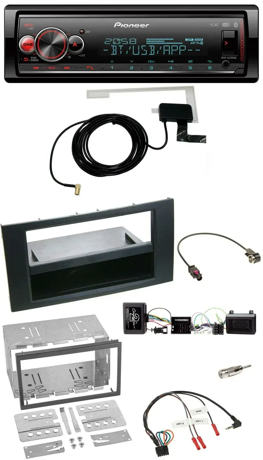 Автомагнитола для Ford Kuga 2008–2012 Pioneer Bluetooth, DAB, USB, с управлением на руле, черный