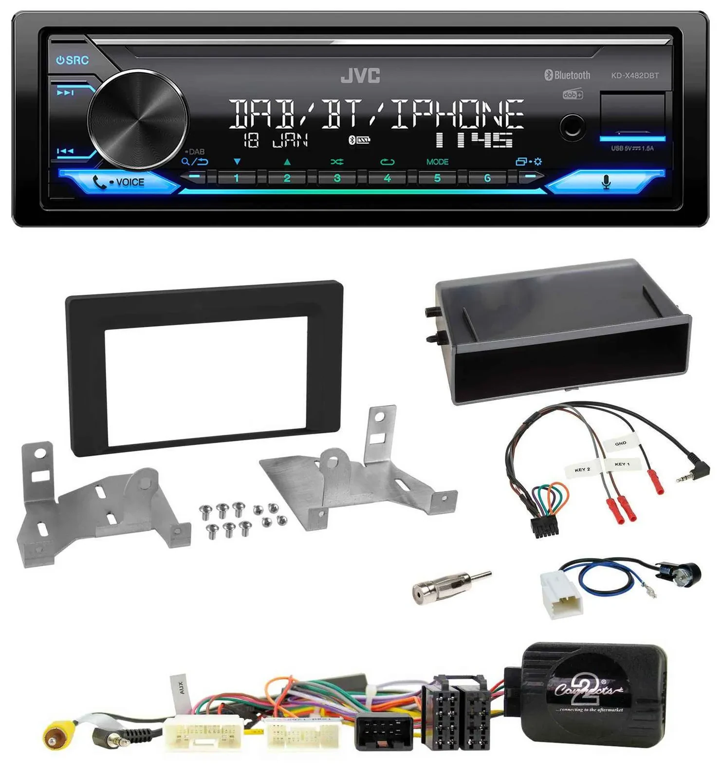 JVC Bluetooth DAB USB Lenkrad Autoradio für Toyota Aygo AB7 ab 2022 schwarz